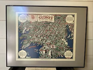 Original Old THE HEART OF SYDNEY 1938 Framed Map by Robert Emerson Curtis - Foto 1 di 8