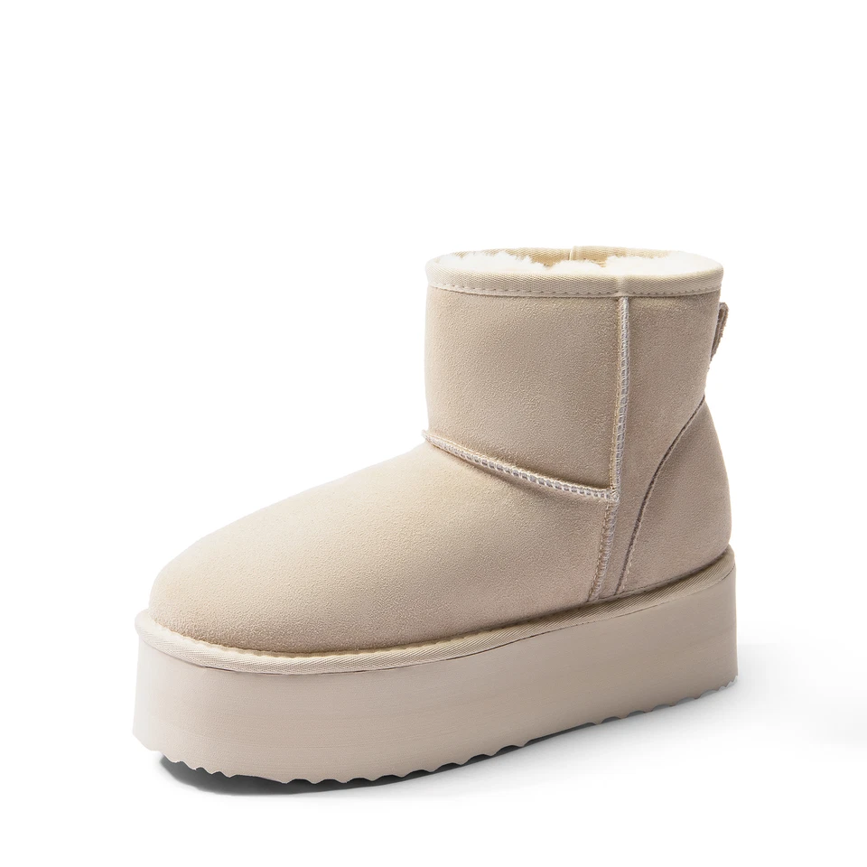 Botas de nieve con forro de piel sintética para mujer botas de gamuza genuinas resistentes al agua Foto 1 de 1