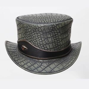 Leather Top Hat Crocodile Eye Band Crocodile Plated 100% Genuine Leather