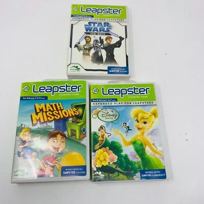 Lot of 3 Leapster STAR WARS Jedi Math + DISNEY Fairies + Math Missions GAMES - Image 1 of 2