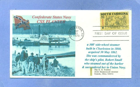 CSS PLANTER Confederate Transport Ship Civil War Blue Photo Cachet, First Day PM Cover