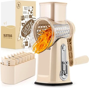 SUSTEAS Rotary Cheese Grater w/Handle &5 Blades, Round Slicer & Vegetable Grater - Picture 1 of 8
