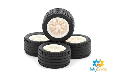 Genuine Lego® 4x White Wheels - (56145) and Tyres (44309) - Free Postage - image 1 of 3