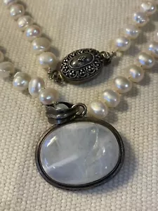 Sterling Silver Beaded Pearl Necklace Pendant Moonstone - Picture 1 of 7