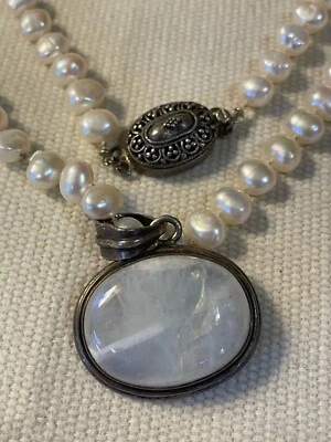 Collar colgante de perlas con cuentas de plata de ley piedra lunar Foto 1 de 4