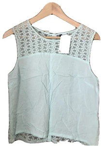 H&M Sleeveless Flower Top Buttons at Back Size 12 BNWT Mint Green - Picture 1 of 5