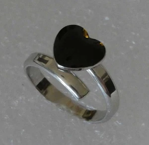 Anello Aperto Cuore Smalto Nero in Argento 925 Galvanica Rodio - Imagen 1 de 3