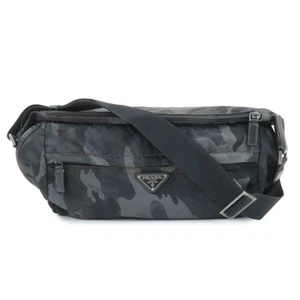 Auth PRADA Triangle Logo Nylon Camouflage Shoulder Bag Black Gray Navy Used F/S - Picture 1 of 24