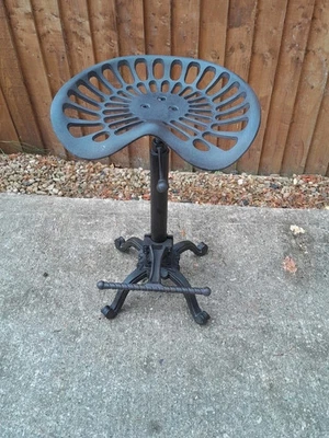 Vintage Industrial Bar Stool Black Cast Iron Tractor Stool Adjustable Height - Image 1 of 3