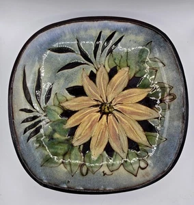 Vintage Chelsea Pottery Square Dish Bowl 1960s Pink Abstract Flowers - Picture 1 of 6