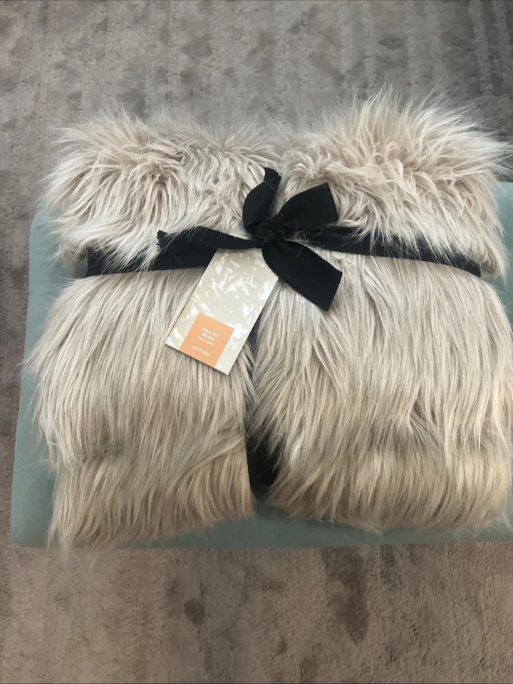 West Elm Faux Fur Brushed Tips Throw, 47"x60", Tan - Image 1 of 1