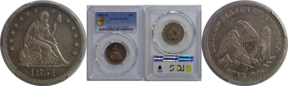 1851-O Seated Liberty Quarter   PCGS VF-35 - Image 1 of 3