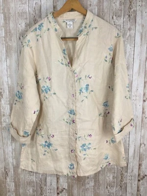 Camisa Shanghai Roja Bronceada Claro Lino Bordada Abotonada Talla 1X Foto 1 de 4