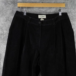 LL Bean Pants Womens 12 Black Corduroy Curvy Fit Cotton Spandex Stretch Pleated - Picture 1 of 8