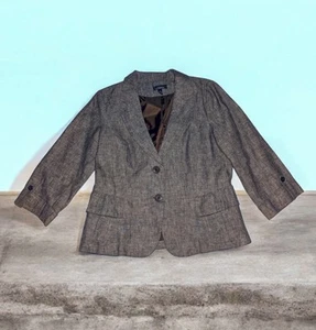 B-DESIGN Heather Brown LINEN BLEND Suit Blazer Jacket OFFICE Women's Size 10 - Picture 1 of 12