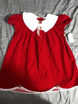 Vestido de Navidad Vintage Rojo Terciopelo Encaje Cuello Calado Niño Pequeño Vacaciones 3T Nuevo con Etiquetas Foto 1 de 4