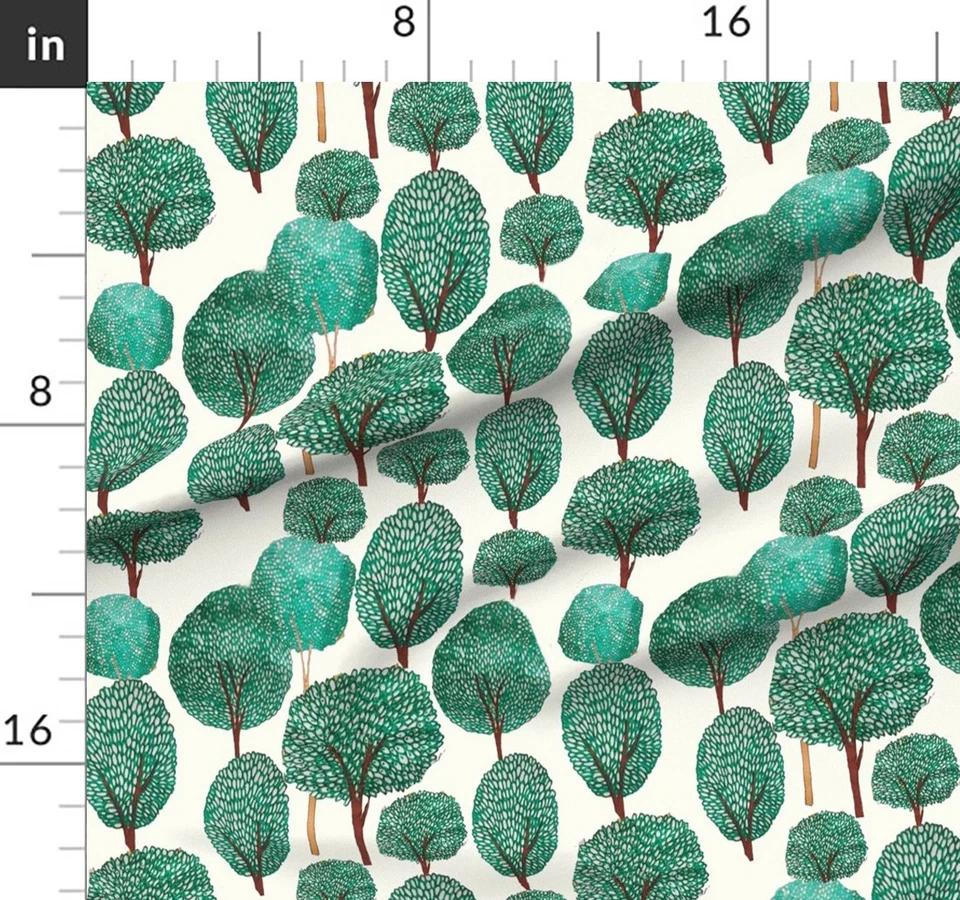 Stylised Trees Stretch Highlighted Tree Trunks Printed Cotton Fabric By The Yard - Image 1 of 4