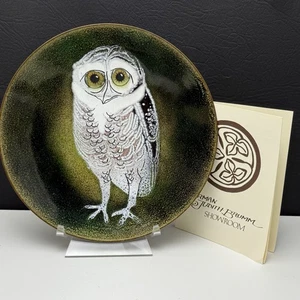 Norman Brumm Enamel on Copper Snowy White Night Owl Decorative Plate Signed RARE - Picture 1 of 7
