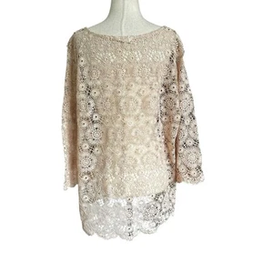 Adiva Sand Lace Unlined Embroidered Crochet Blouse Women Plus Size 1X | 19-33 - Picture 1 of 5