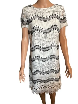 女式连衣裙 Nicole Miller 10 流苏下摆内衬游轮海滩夏季全新带标签 — 第 1/4 张图片