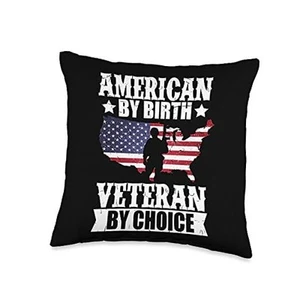 American By Birth Veteran By Choice US Flag Veterans Day Throw Pillow 16x16 - Picture 1 of 4