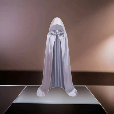 Disfraz Cosplay Capa con Capucha 170CM/67" Largo Completo Satinado Plata Anime Realeza Foto 1 de 4