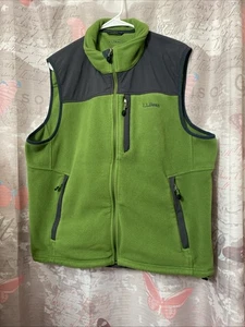 LL BEAN  Fleece Vest Green/Gray Full Zipper 3 Front Pockets Men's Large - Picture 1 of 14