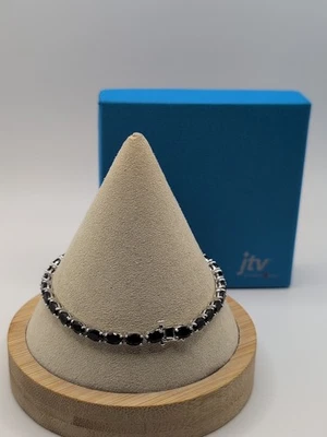 Stunning BBJ 13.32ctw Oval Black Spinel Rhodium/Sterling Silver Tennis Bracelet - Image 1 of 4