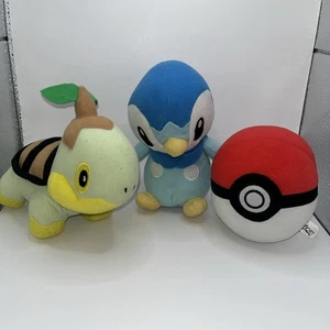 Pokemon Plush Lot - Piplup 8”, Turtwig 8”, Pokeball Toy 5” Factory 2017 - Picture 1 of 16