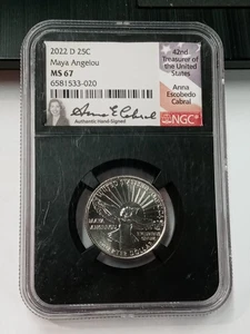 2022 D Maya Angelou Quarter MS67 NGC, hand signed - Picture 1 of 2
