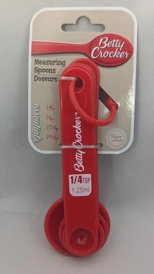 Betty Crocker MEASURING SPOONS Red Teaspoon Tablespoon NESTING SET NEW on CARD - Image 1 of 4