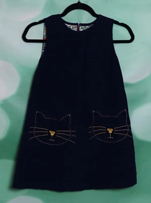 Mini Boden Size 8-9 Girls Purple Jumper Cat Pockets Lined Floral A-Line Dress - Image 1 of 4