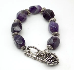 Brighton Cambridge Silver & Purple Amethyst Stone Charm Toggle Bracelet - Picture 1 of 4