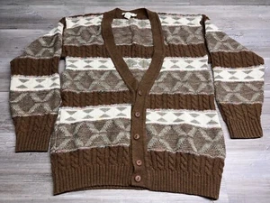 Vintage Cardigan Aztec Western Chunky Knit Sears Roebuck Wool Blend Sz L Italian - Picture 1 of 7