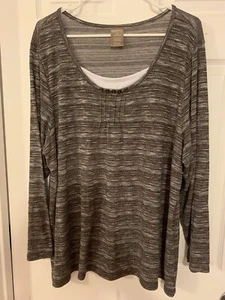 white stag 4x women’s LS Round Neck Top Buttons Pleats Dickie Brown Cafe Color - Picture 1 of 5