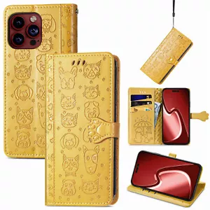 Cat Dog Wallet Phone Case For iPhone Samsung Huawei Honor Google Sharp ZTE TCL - Picture 1 of 14