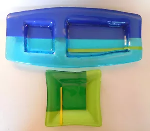 2 Pearl River Stained Glass Studio Fused Art Glass Trays, Andy Young, Jackson MS - Picture 1 of 8