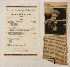 Classical Pianist Natalie Ryshna Columbia Artists Original Program 1957 - Picture 1 of 5