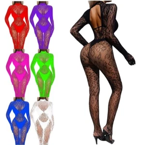 Women's Bodysuit Party Unitard Club Full Body Leotard See Through Rompers Mesh - Picture 1 of 8