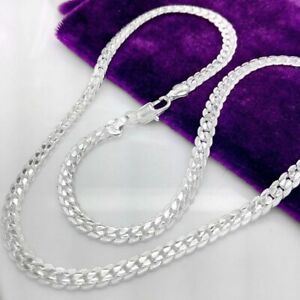 925 sterling silver fine 6MM Full Sideways Chain necklace for Men women jewelry