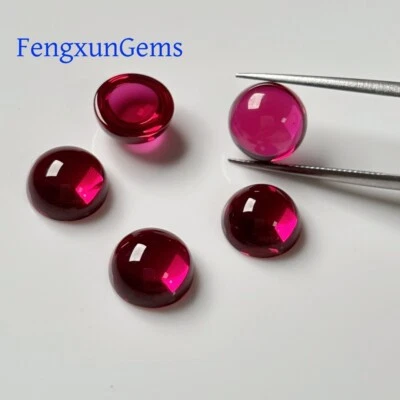 1.0mm~25mm Round Cabochon Flat Back Lab Creat Blood Red Ruby For Ring Earrings - Image 1 of 4