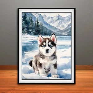 Siberian Husky Puppy Print, Poster, Dog Wall Art, Animal Decor - Picture 1 of 1