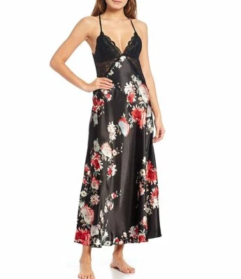 NWT In Bloom by Jonquil Black Floral LACE/SATIN CHARMEUSE Long Gown S GORGEOUS - Image 1 of 4