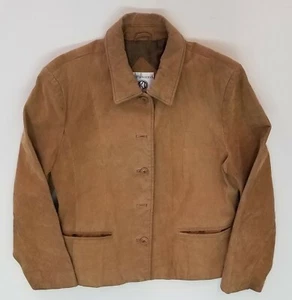 Kathy Ireland Tan Jacket Size L button down pockets Leather brown - Picture 1 of 12