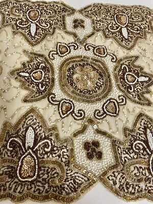 Hermoso-TAPA DE MESA TRANSPARENTE CON CUENTAS Champagne Dorado 29"L x 15" H Brillo Transparente- Foto 1 de 4