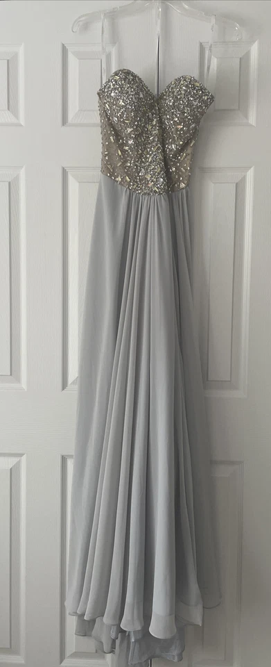 Terani Beaded Rhinestone Evening Gown Dress Silver Size 2 - Image 1 of 4