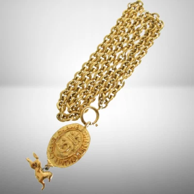 CHANEL CC Logo Caballo Dije Cadena 2 Vías Collar Cinturón De Colección 85cm Japón [Usado] Foto 1 de 4