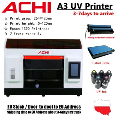 ACHI A3UV Drucker Epson 1390 Kopf Flachbett zylindrisches Glas Metall 3D geprägt