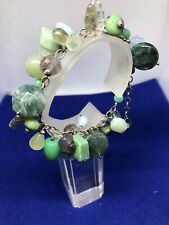 Mix of Semi-precious Stones Charm Bracelet on Sterling Chain 8 Inches