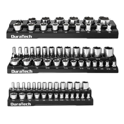 DURATECH 3PC Magnetic Socket Organizer Set SAE 1/4" 3/8" 1/2"Drive Socket Holder - Image 1 of 4